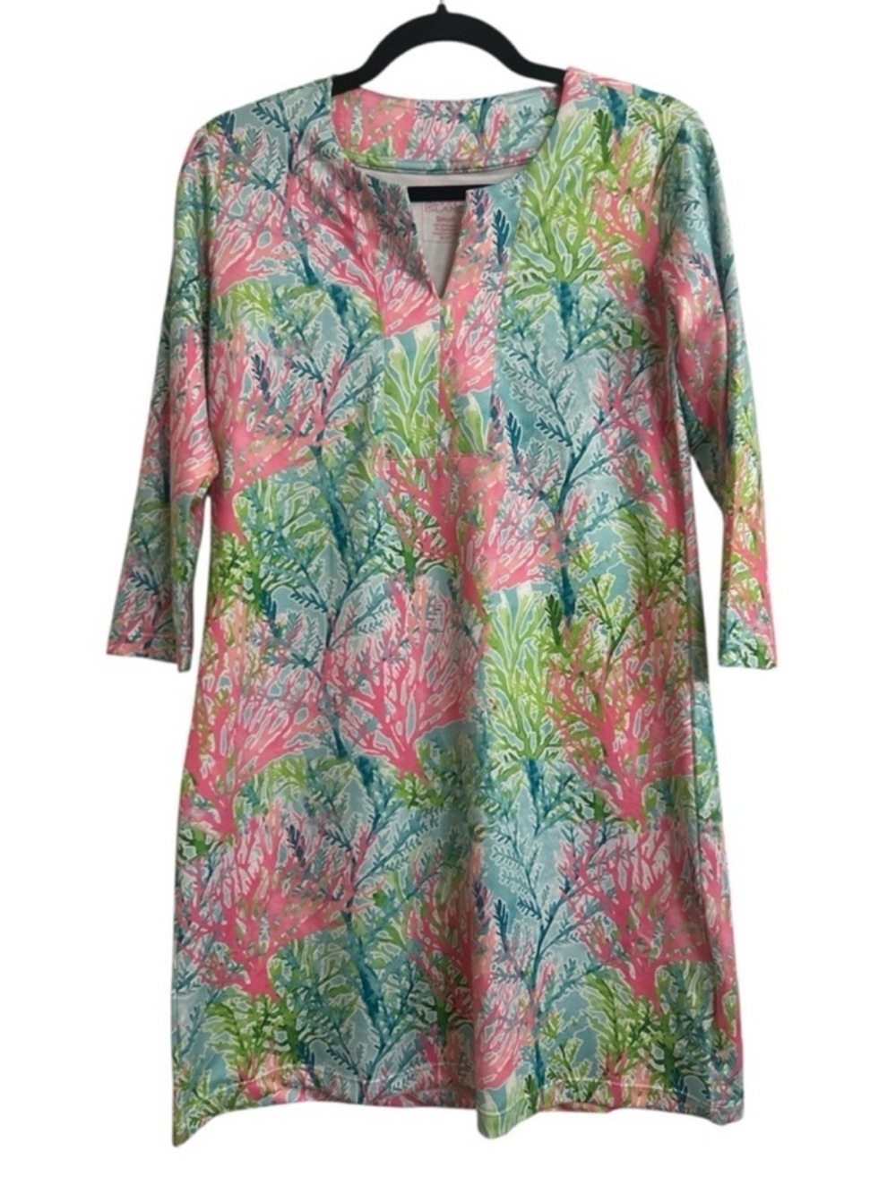 Women’s Tropical Coral Reef Print Swim Cover Up Dress UPF 50 Beach Size Small